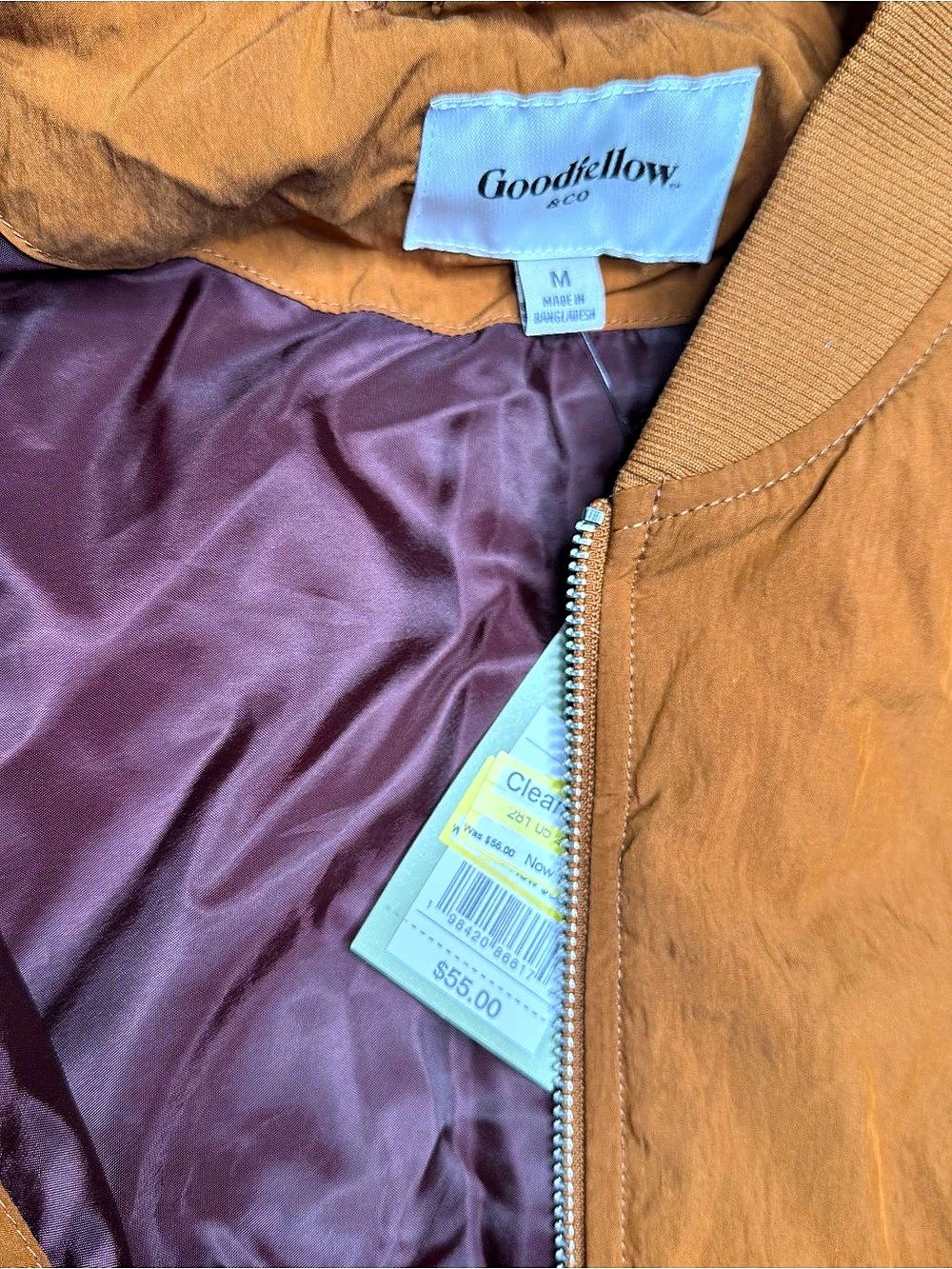 NWT Medium men’s Goodfellow & Co Men's Brown Bomber Jacket - Picture 6 of 7